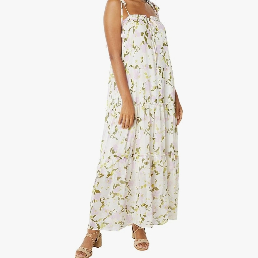 Lost + Wander Floral Maxi Dress - Cream and Green